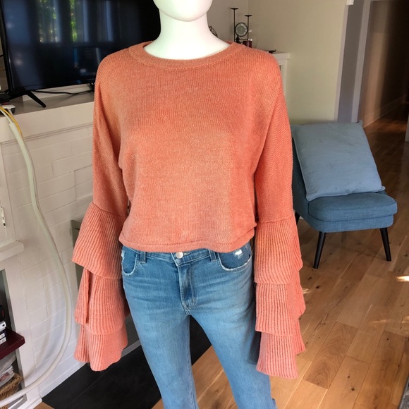 Forever 21 Sweaters - Forever 21 Contemporary Salmon Bell Sleeve Sweater